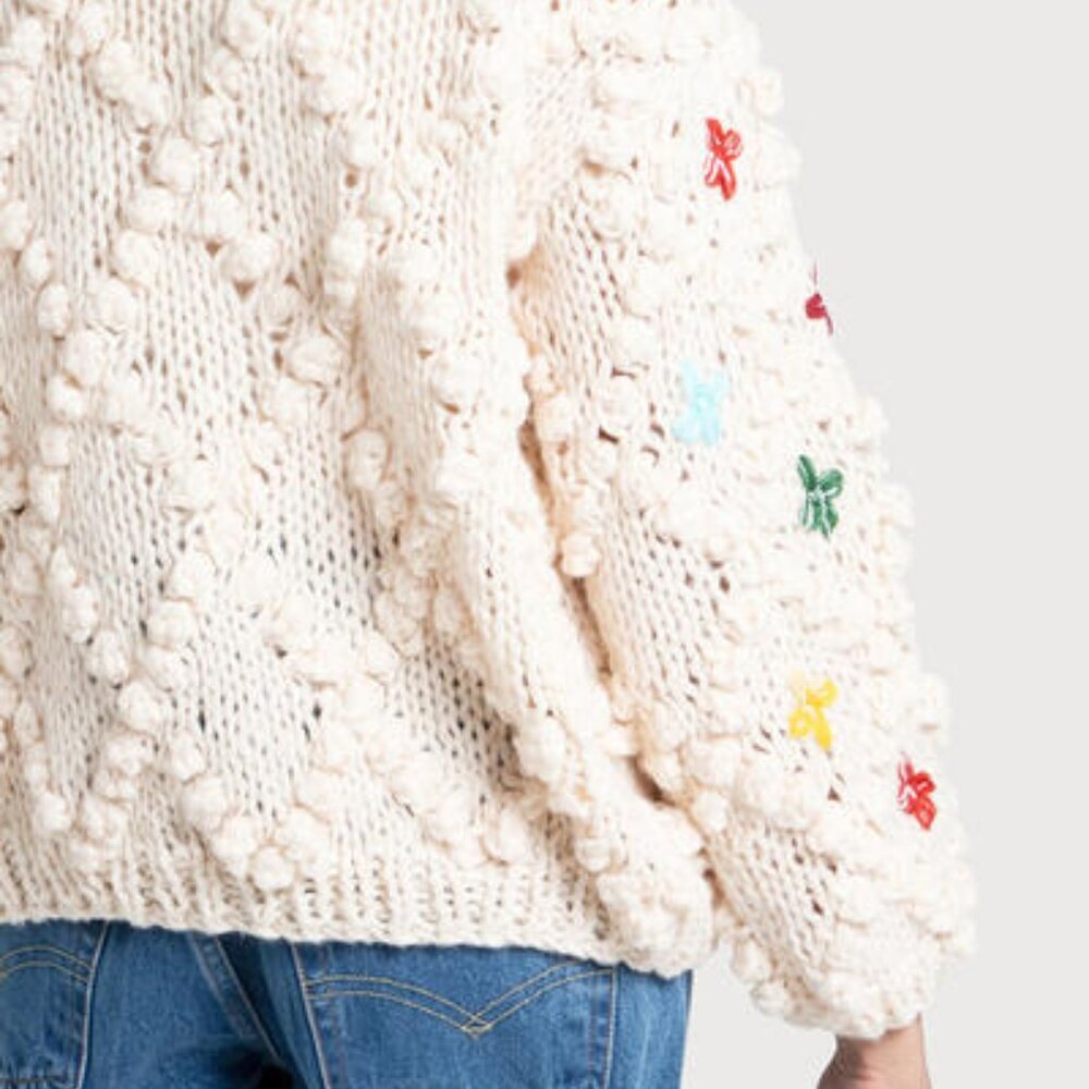 Anthropologie Chunky Knit Pom Pom Open Cardigan - Picture 4 of 7